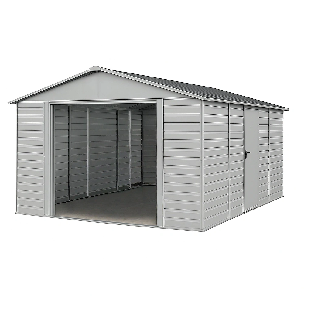 Garage extérieur en métal gris galvanisé, rangement extérieur, dimensions : 500 x 300 x 270 cm