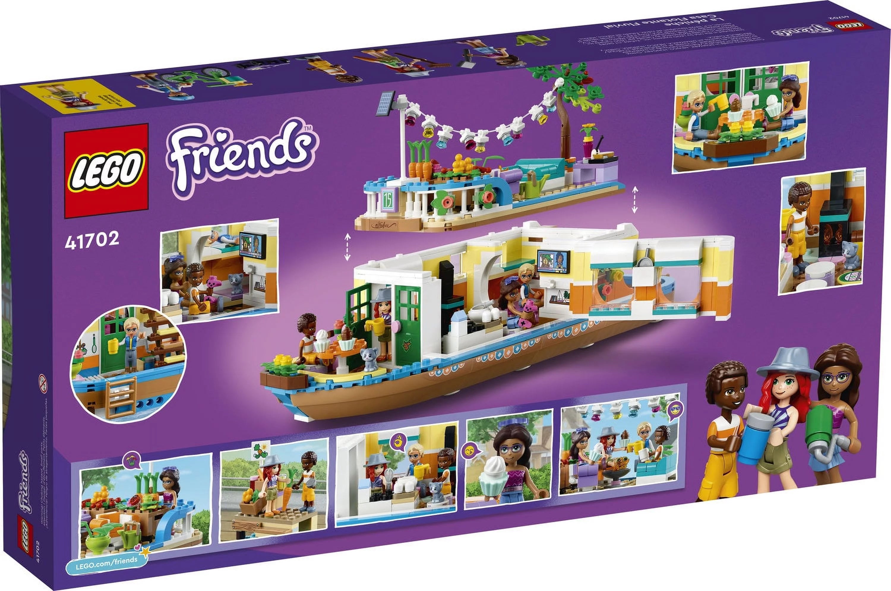 LEGO Friends Canal Houseboat 41702 Kit de construction ; Comprend 4 mini-poupées, dont Mia, et 1 animal ; Cadeau d'anniversaire pour les enfants de 7 ans et plus (737 pièces)