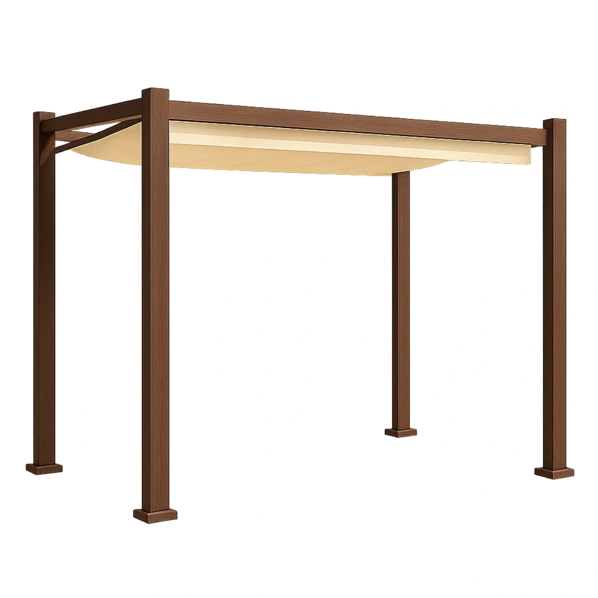 Pergola rectangulaire en bois et tissu marron, toit plat, autoportante, dimensions 300 x 200 x 250 cm, idéale pour jardin ou terrasse - WnjOx8RCdyY7
