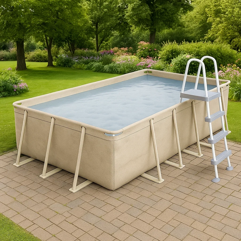 Piscine tubulaire rectangulaire amovible en acier beige, dimensions 532 x 265 x 119 cm, avec filtre et échelle NxkyQCQ204pv