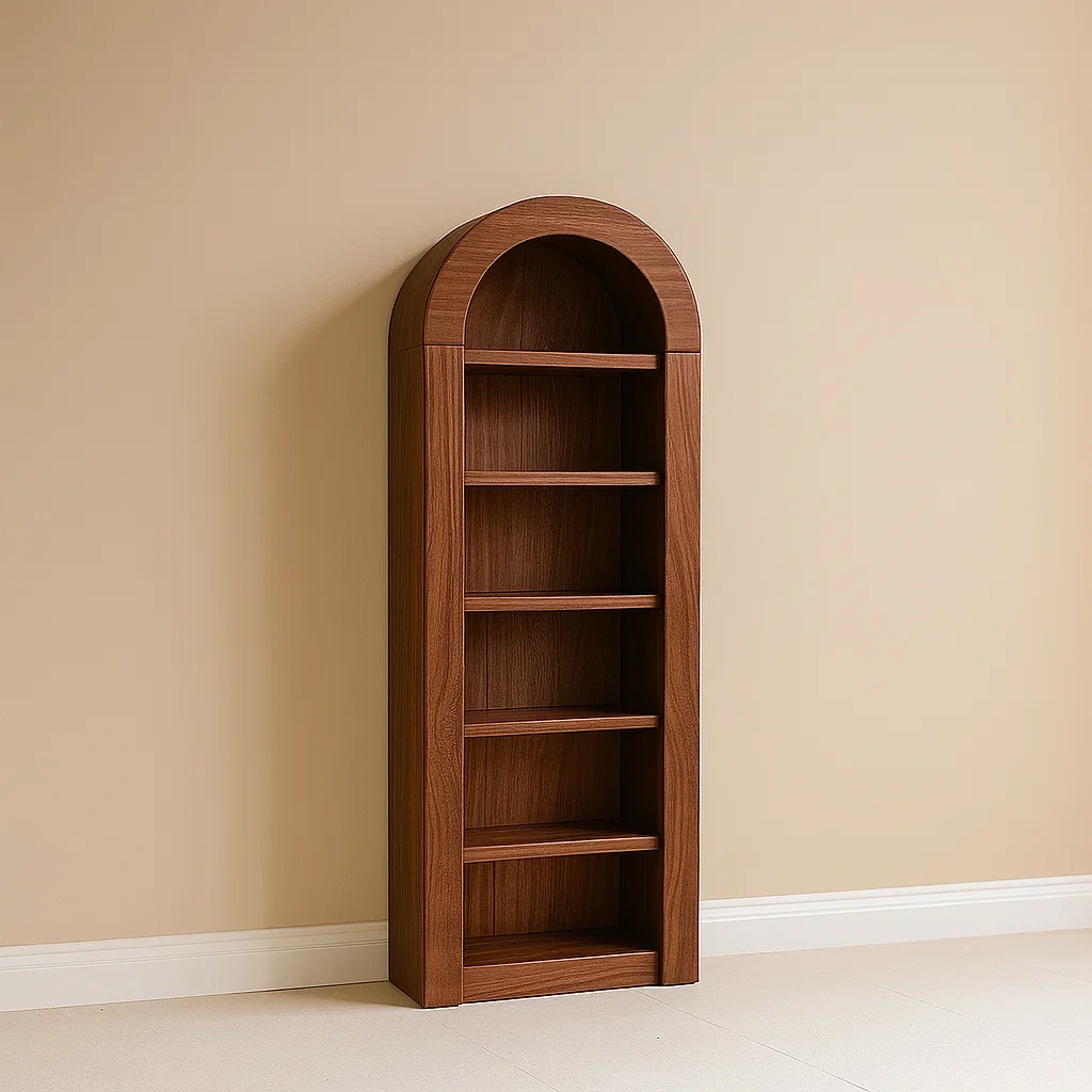 Bibliothèque ouverte à structure arquée, 6 étagères, bois massif, couleur marron, autoportante, pour salon ou bureau, dimensions : 70 x 30 x 180 cm - dYsRAIno4yjt