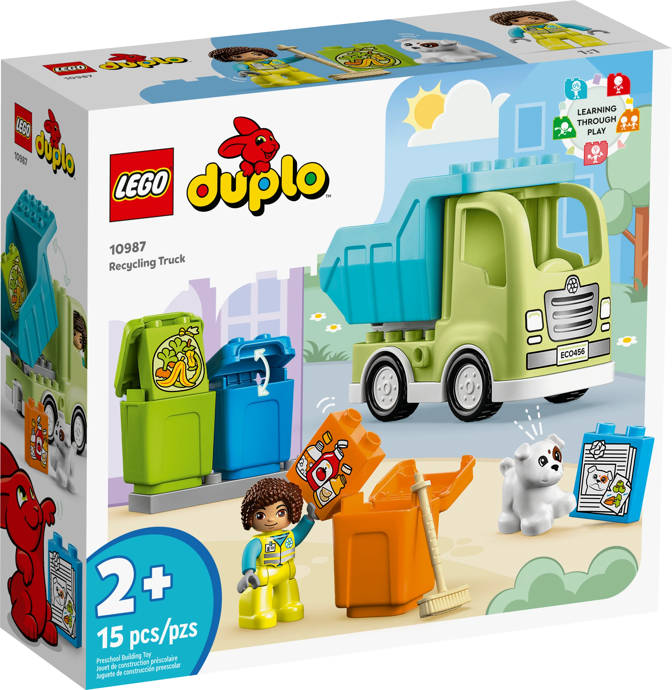 Camion de recyclage LEGO DUPLO City 10987, jeu de construction, apprenez en jouant avec ce cadeau STEM créatif pour les garçons et les filles de 2 ans et plus, comprend 3 bacs pour trier les déchets