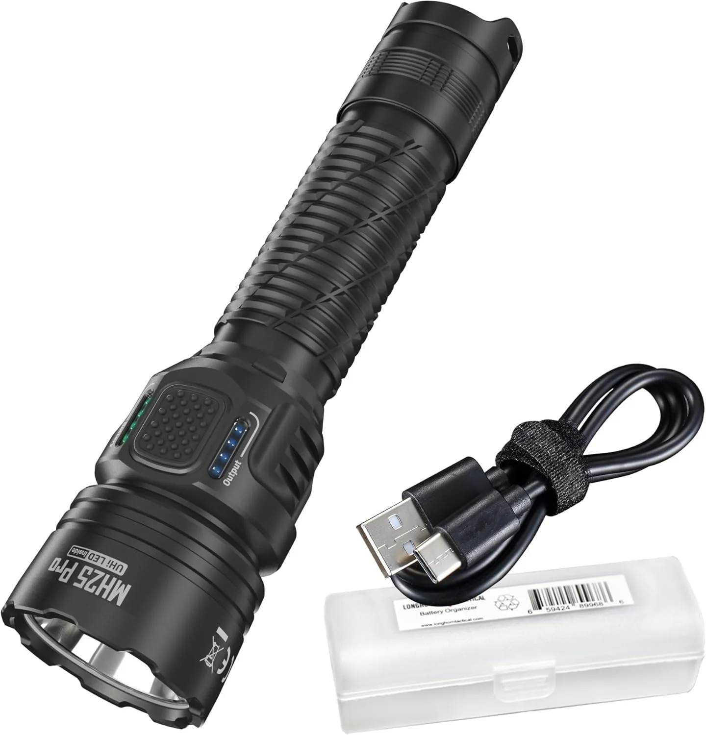Lampe torche MH25 Pro – 3300 lumens. Portée du faisceau : 700 mètres. Rechargeable par USB-C avec organiseur. LumenTac – Lampe torche compacte pour le travail et les situations d’urgence.