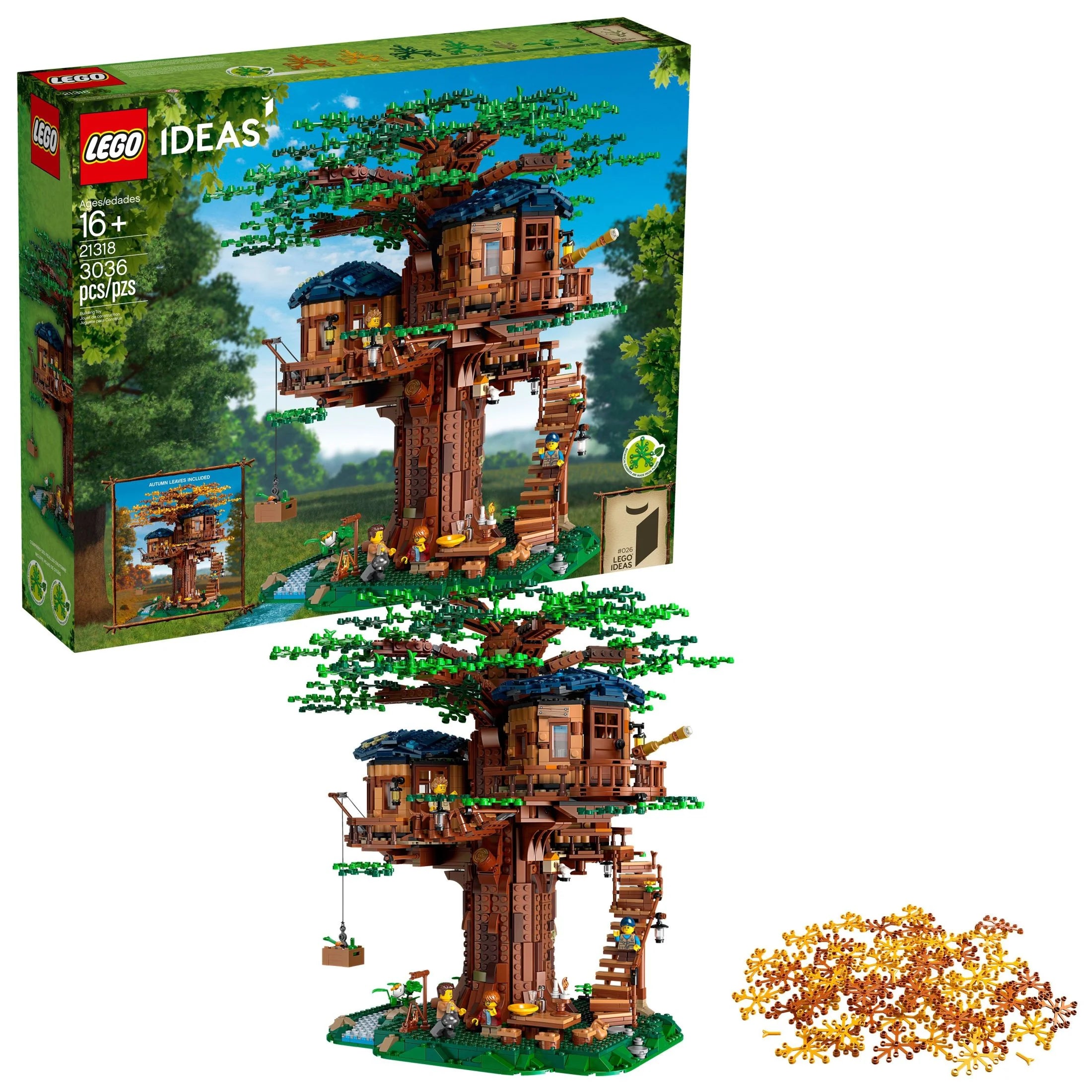 LEGO Ideas Tree House 21318 – Ensemble de construction pour les 16 ans et plus avec 3 cabanes, des feuilles interchangeables, des figurines et un oiseau