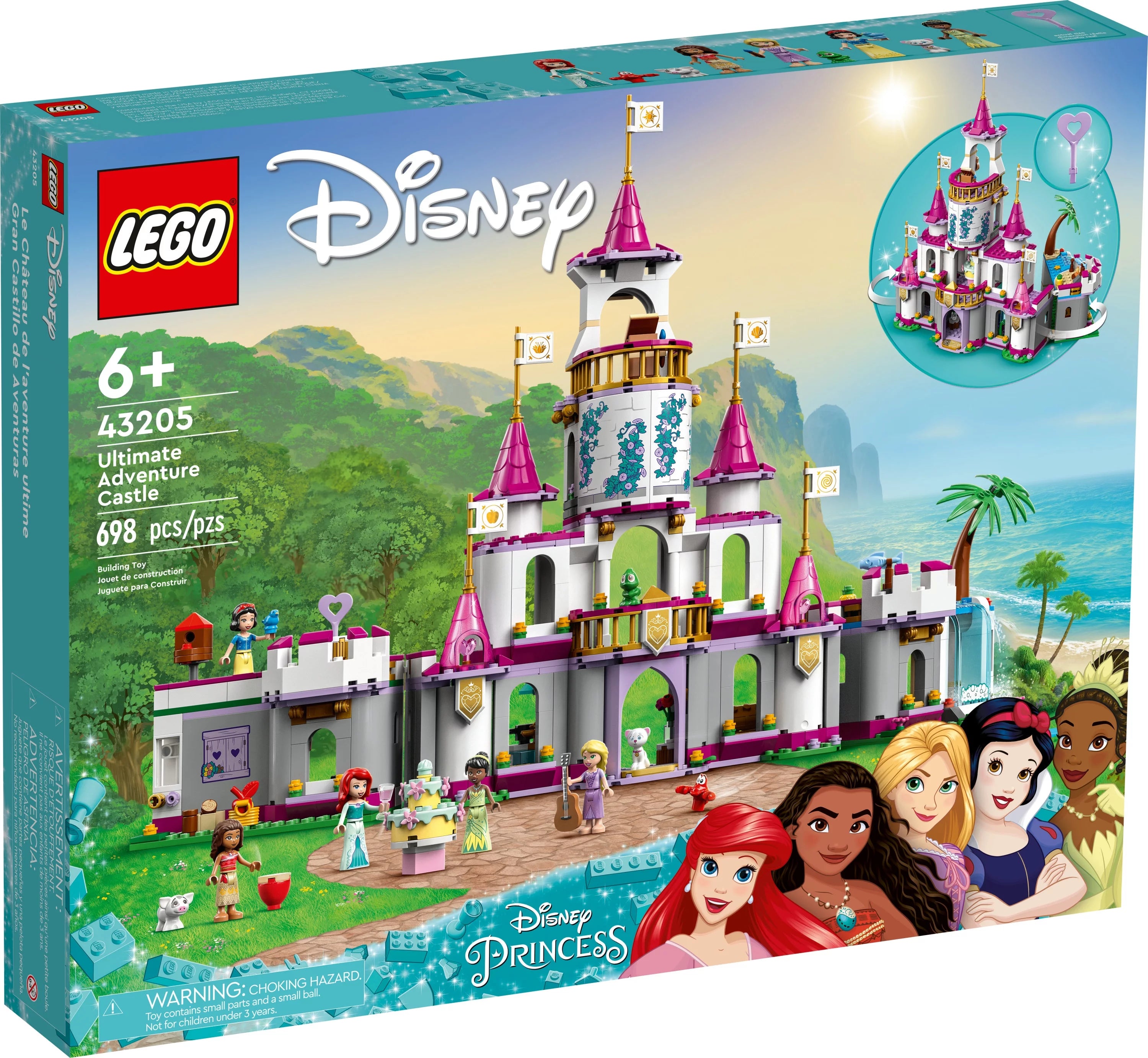 LEGO Disney Princess Château de l'Aventure Ultime, Jeu de Construction, Inclut 5 Mini-Poupées Princesses Disney : Ariel, Raiponce et Blanche-Neige, Cadeau Disney pour Garçons et Filles, 43205