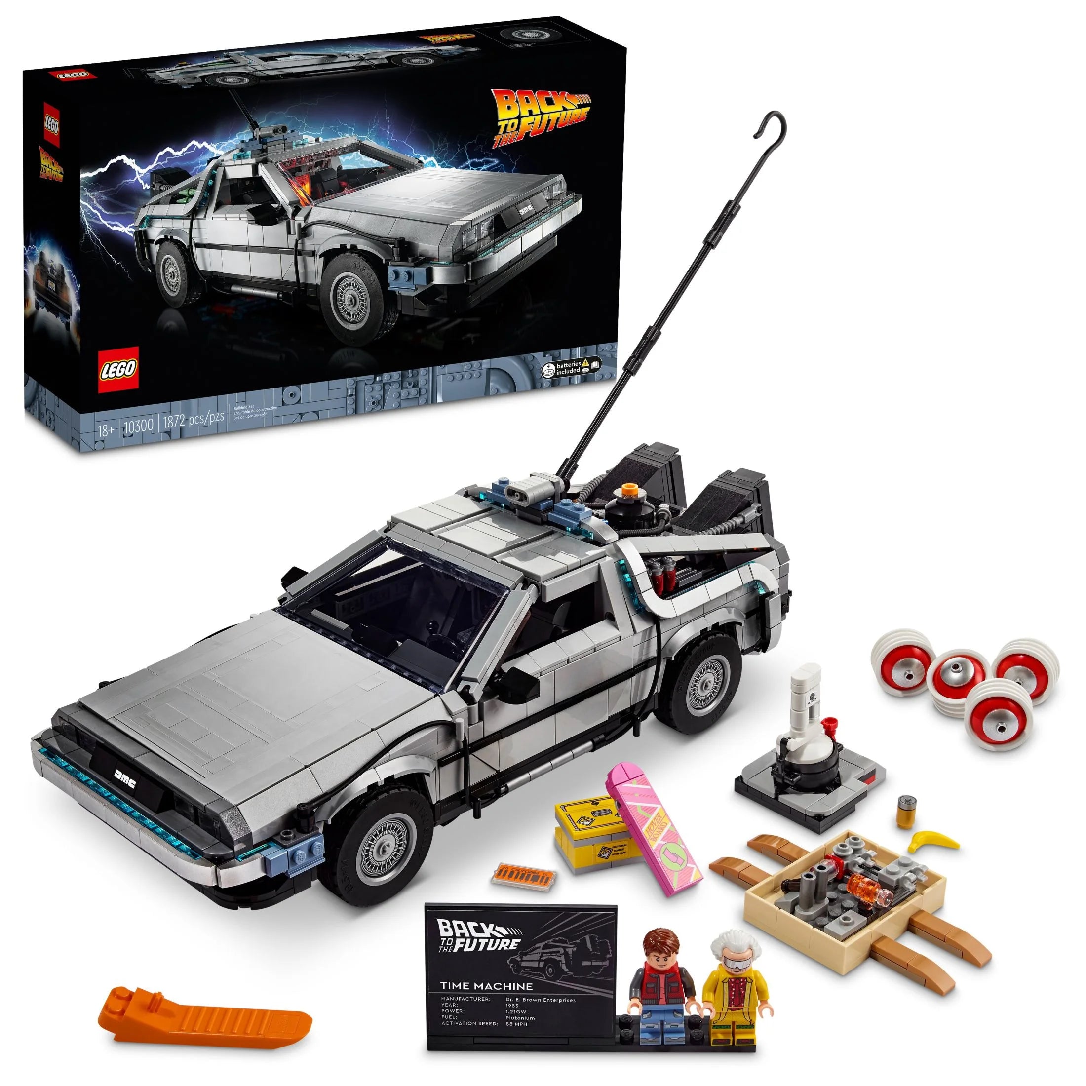 LEGO Icons Retour vers le futur Time Machine 10300 – Ensemble de construction de voiture DeLorean, inspiré du film classique