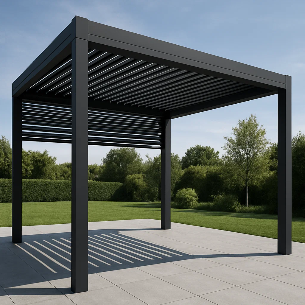 Pergola de jardin bioclimatique - Noire - Aluminium - Usage extérieur, dimensions approximatives : 400 x 400 x 290 cm uQimkZD332nf