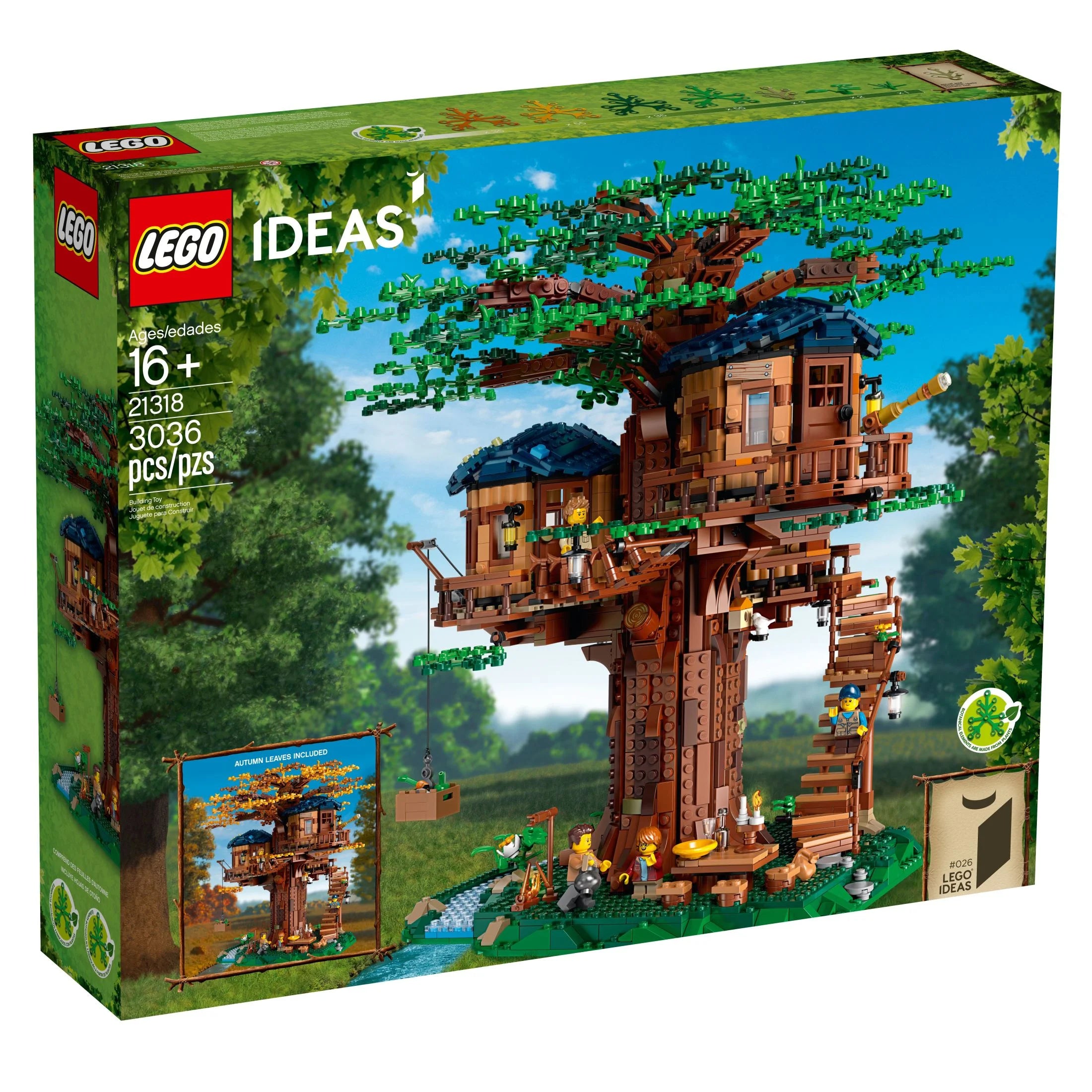 LEGO Ideas Tree House 21318 – Ensemble de construction pour les 16 ans et plus avec 3 cabanes, des feuilles interchangeables, des figurines et un oiseau