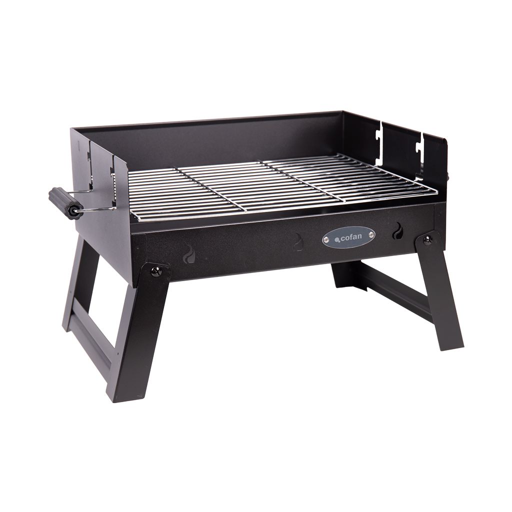 Barbecue portable au charbon de bois Cofan | Grille en acier chromé | Barbecue pliable | Avec poignées latérales | Idéal pour le camping, le jardin et la terrasse | Dimensions : 45,5 x 34,5 x 31,5 cm