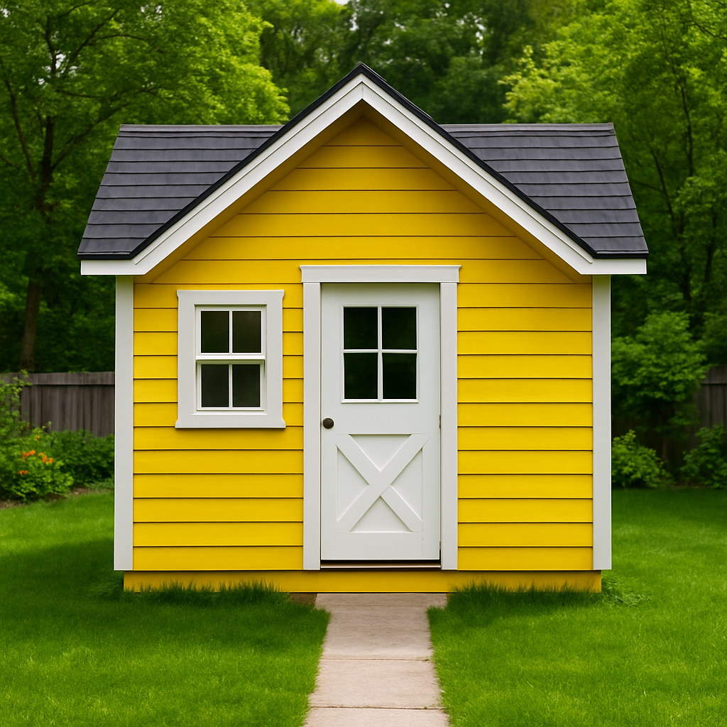 Abri de jardin en bois synthétique jaune et blanc, dimensions 250 × 220 × 260 cm