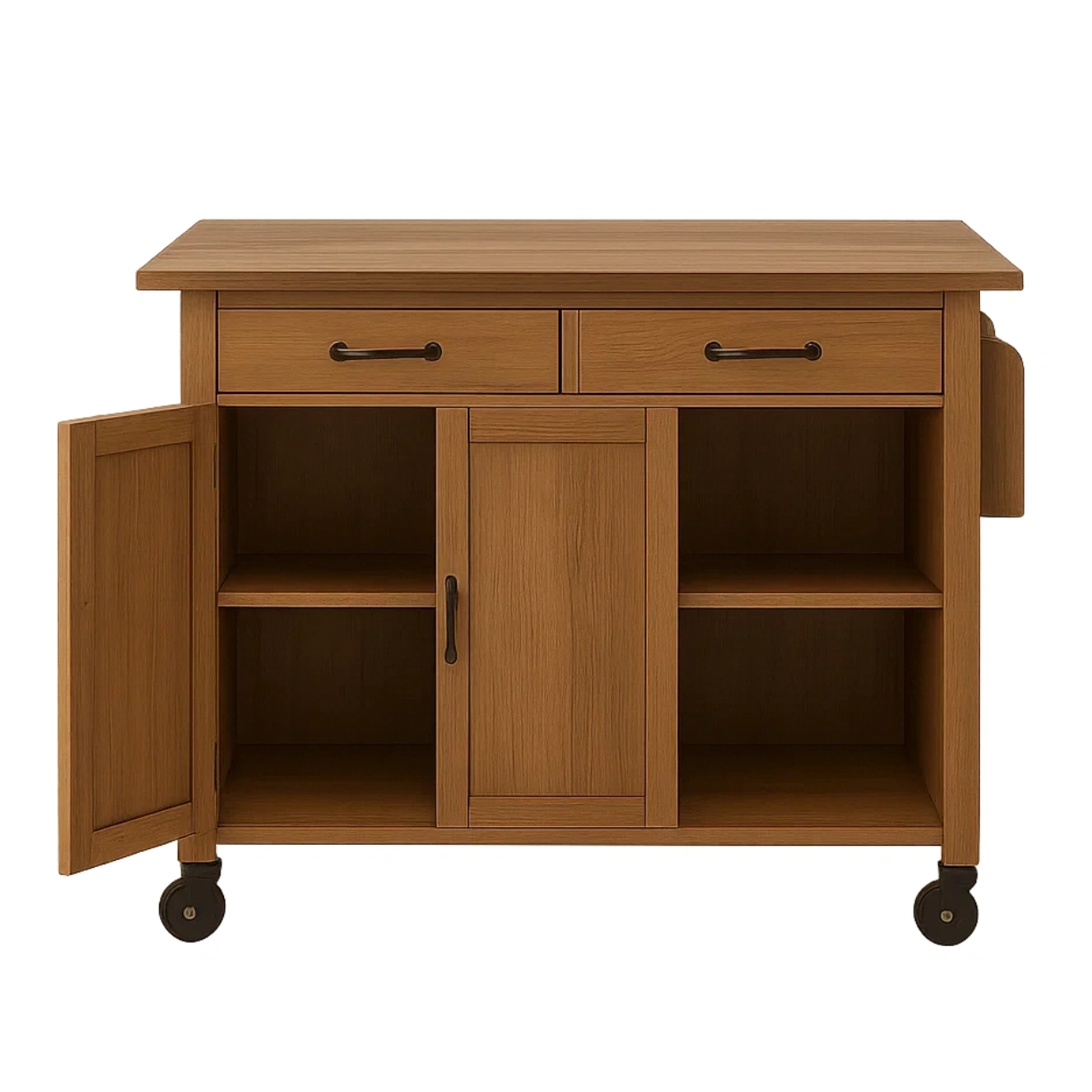 Îlot de cuisine, meuble de cuisine sur roulettes, 2 tiroirs, 2 étagères ouvertes et 2 compartiments avec portes, dimensions 80 x 40 x 85 cm, pour cuisine domestique - FKOCzhsi5yGH