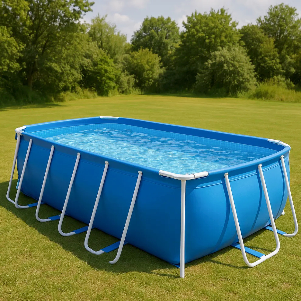 Piscine tubulaire rectangulaire en PVC et métal, bleue, pour jardin, dimensions : 549 x 274 x 122 cm (réf. xecxltY642mw)