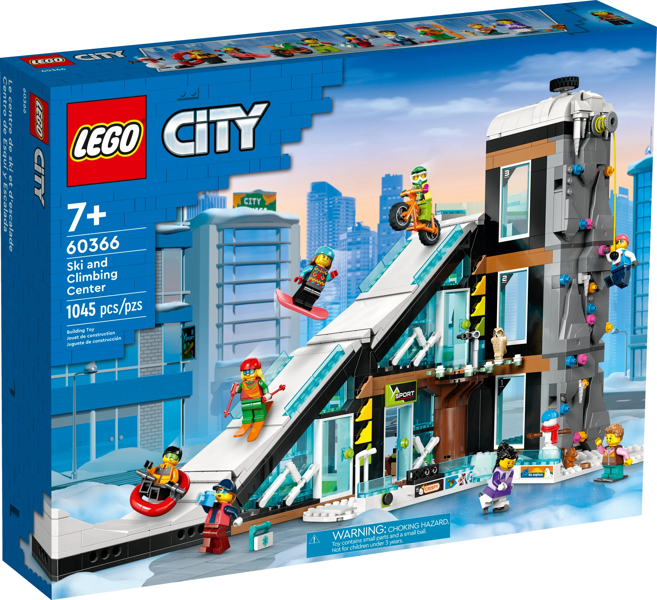 LEGO City Ski and Climbing Center 60366 Ensemble de construction, bâtiment à 3 niveaux avec piste de ski, 8 figurines et 2 figurines d'animaux pour un jeu de sports d'hiver imaginatif, idée cadeau amusante pour les enfants et les fans de ski