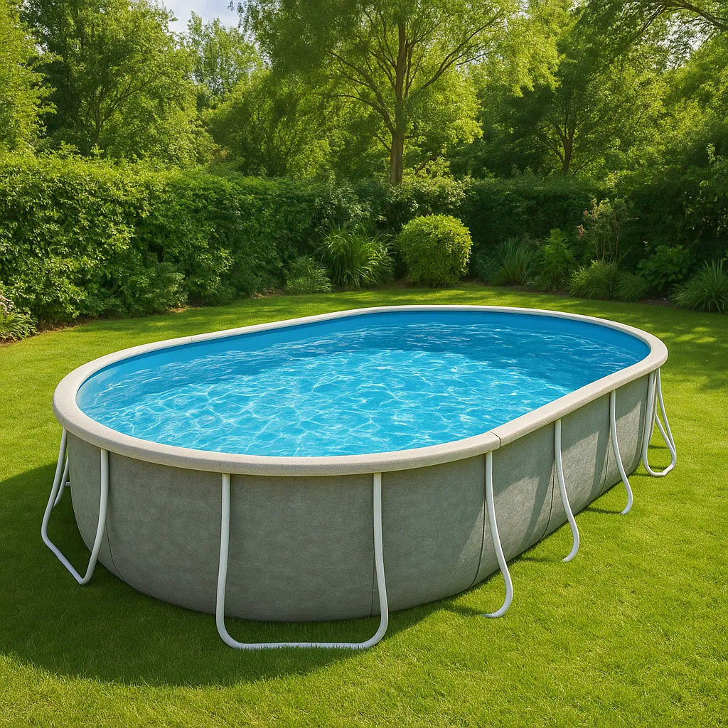 Piscine de jardin ovale en PVC et métal, gris clair, dimensions : 488 x 305 x 107 cm (HPCTfIF617wE)
