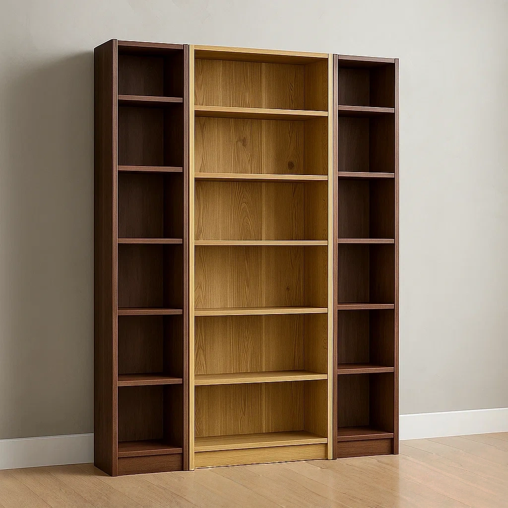 Bibliothèque modulaire ouverte, en panneaux de particules, coloris bois clair et marron, autoportante, pour salon ou bureau, dimensions : 180 x 30 x 200 cm - saRMdHJL5wcV