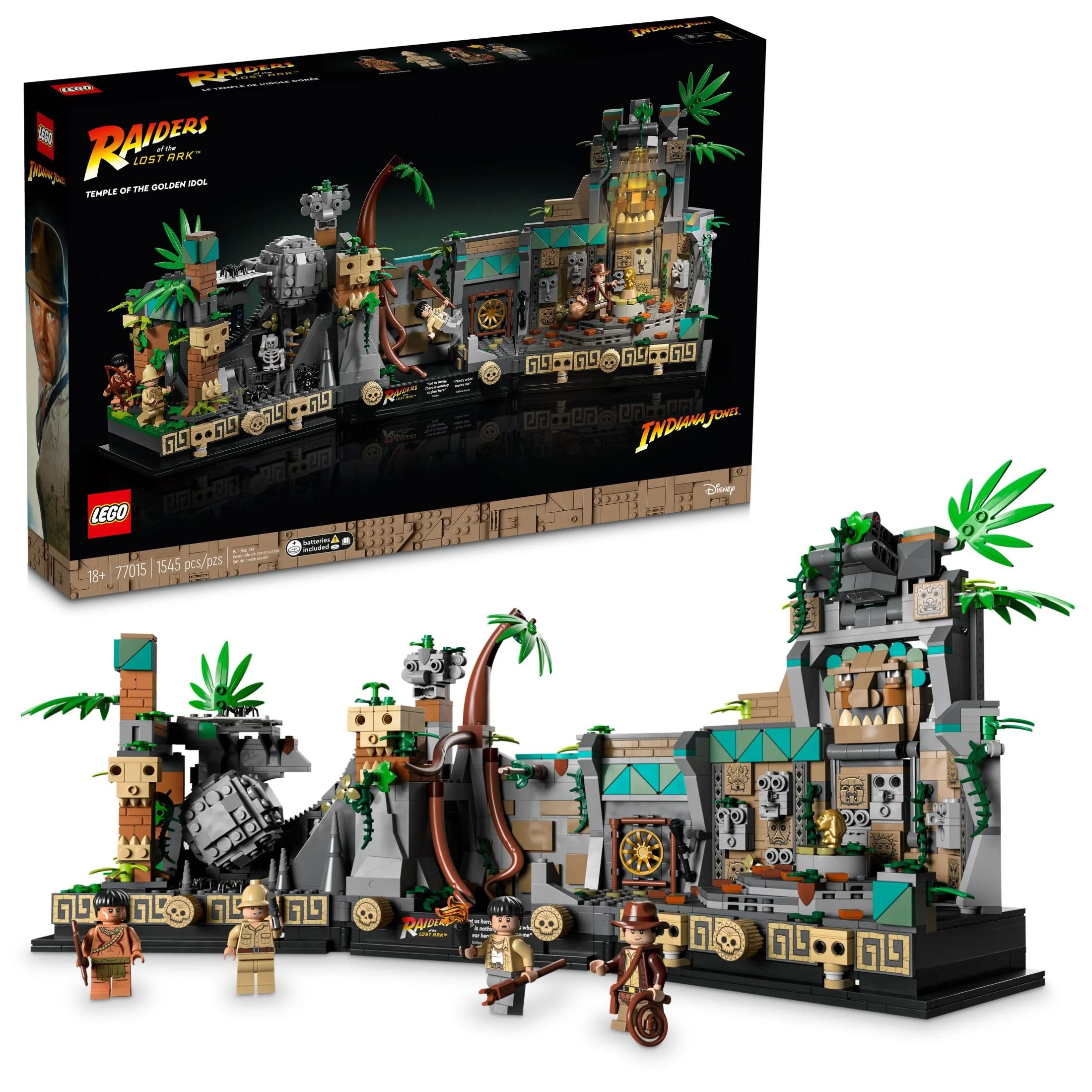 LEGO Indiana Jones Le Temple de l'Idole d'Or 77015 - Projet de construction pour adultes, scène emblématique du film Les Aventuriers de l'Arche perdue, inclut 4 minifigurines : Indiana Jones, Satipo, Belloq et un guerrier Hovitos