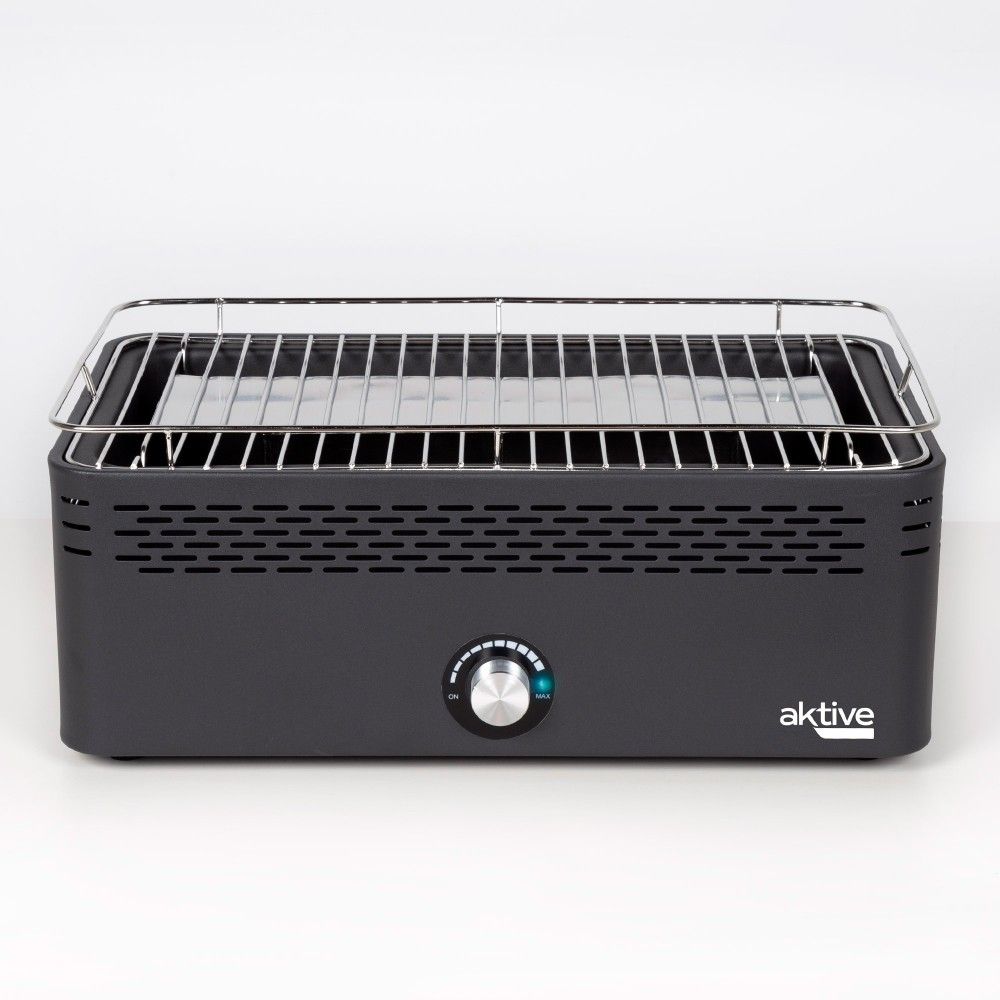Barbecue portable au charbon de bois Aktive, rechargeable, sans fumée, dimensions 45 x 28 x 19 cm, avec protection anti-goutte.
