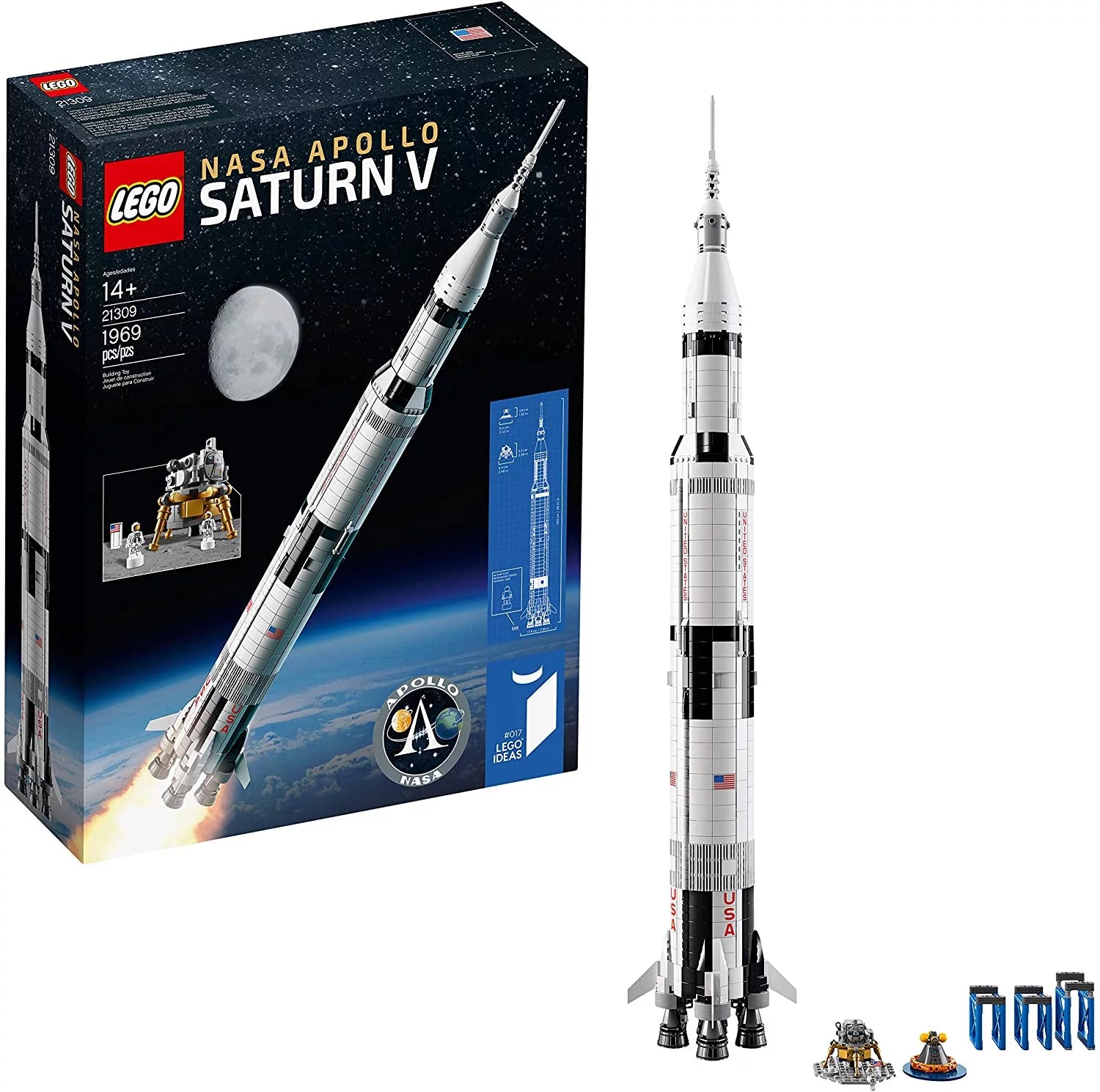 LEGO Ideas NASA Apollo Saturn V 92176 – Maquette de fusée spatiale pour enfants et adultes, kit de construction scientifique (1969 pièces)