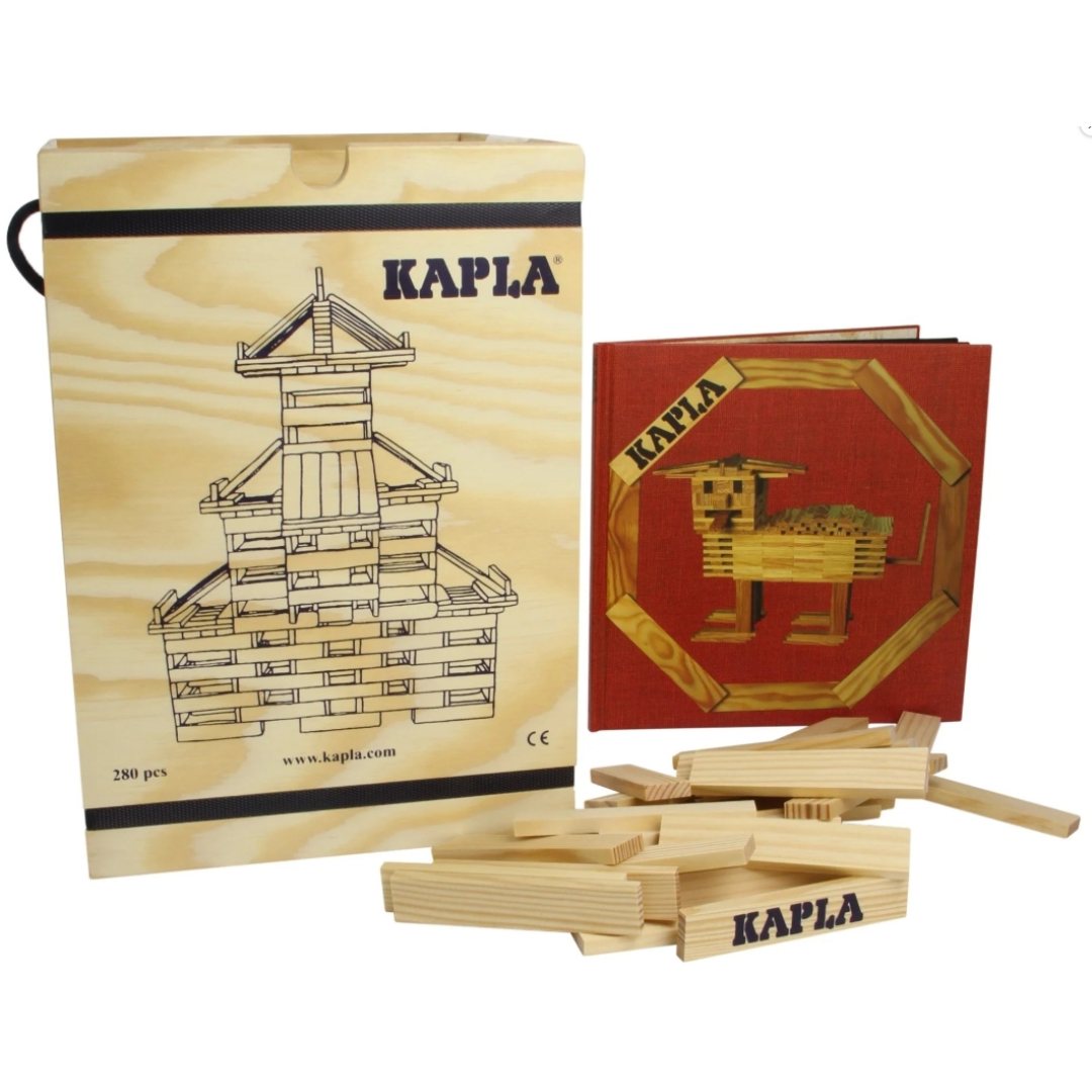 Jeu de construction KAPLA de 280 pièces avec livret d'activités sur les animaux et l'architecture (rouge)