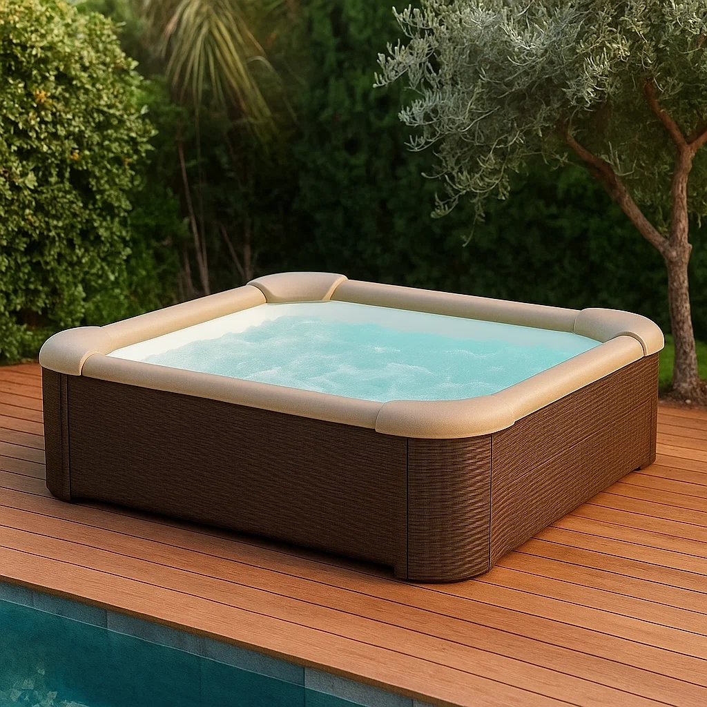 Spa carré semi-rigide pour 4 personnes, panneaux en PVC rigide, coloris marron/beige, dimensions : 180 x 180 x 65 cm - y0dHcbrDHAMR