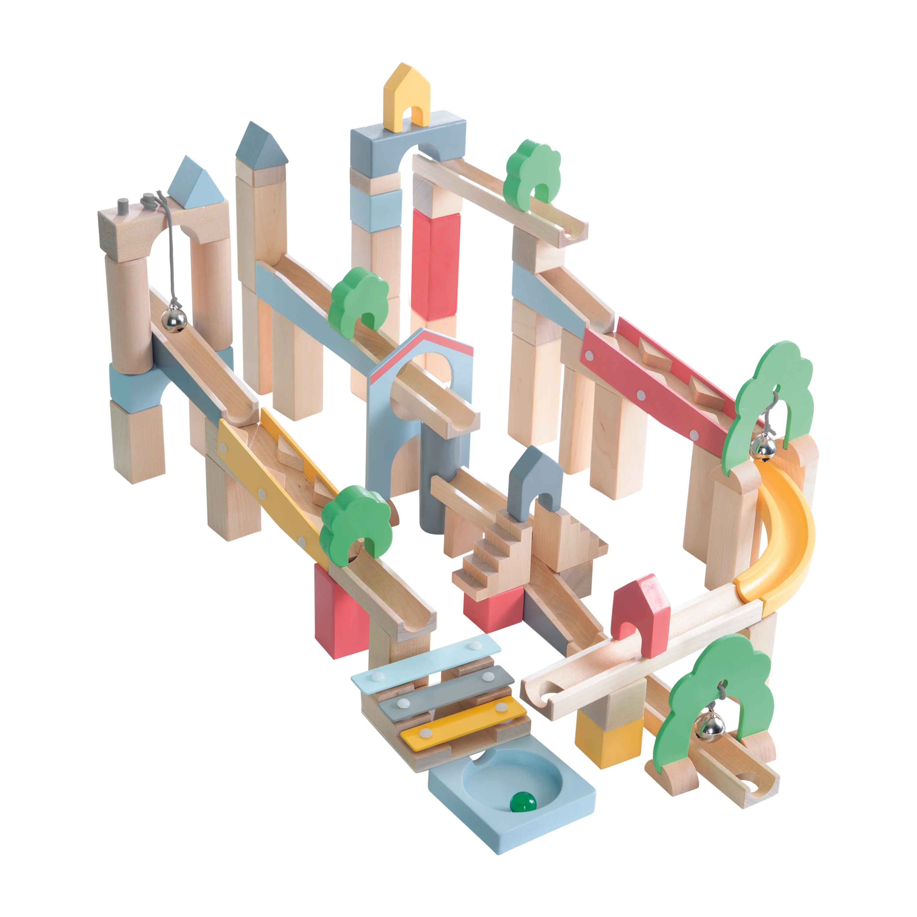 Circuit à billes en bois, 60 pièces, comprend un ensemble d'extension de 20 pièces pour la construction de paysages