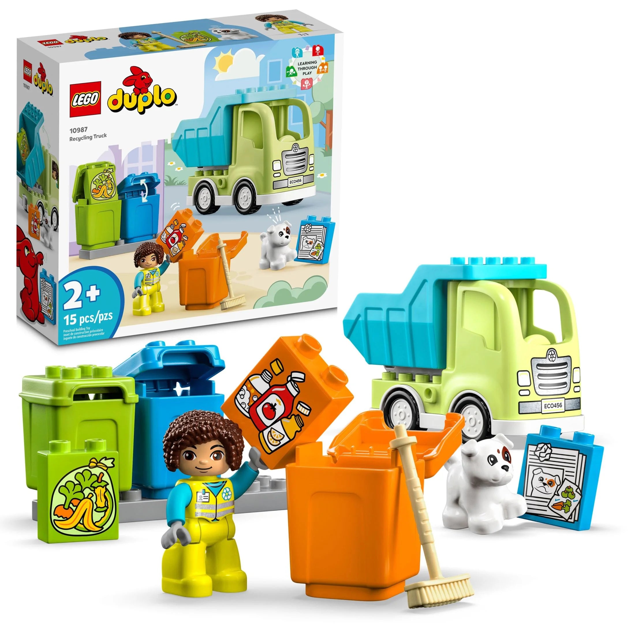 Camion de recyclage LEGO DUPLO City 10987, jeu de construction, apprenez en jouant avec ce cadeau STEM créatif pour les garçons et les filles de 2 ans et plus, comprend 3 bacs pour trier les déchets