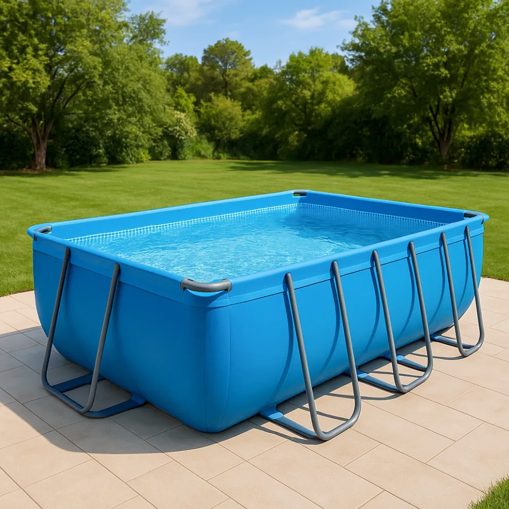 Piscine de jardin rectangulaire en PVC et métal, gris foncé/bleu, dimensions : 549 x 274 x 122 cm (WIYJJxt647PO)