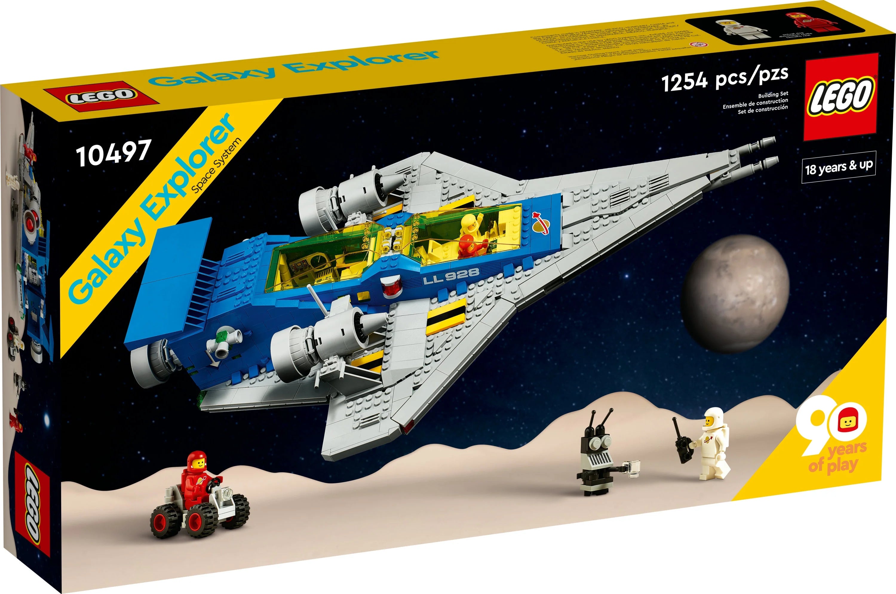 LEGO Icons Galactic Explorer 10497 – Édition collector 90e anniversaire, vaisseau spatial classique avec figurines d'astronautes, ensemble de construction pour adultes, idée cadeau pour les fans d'espace