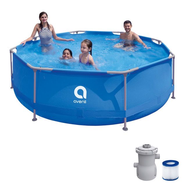 Piscine tubulaire Avenli. Capacité : 4 383 L. Dimensions : 300 cm et 76 cm. Avec purificateur d'eau.