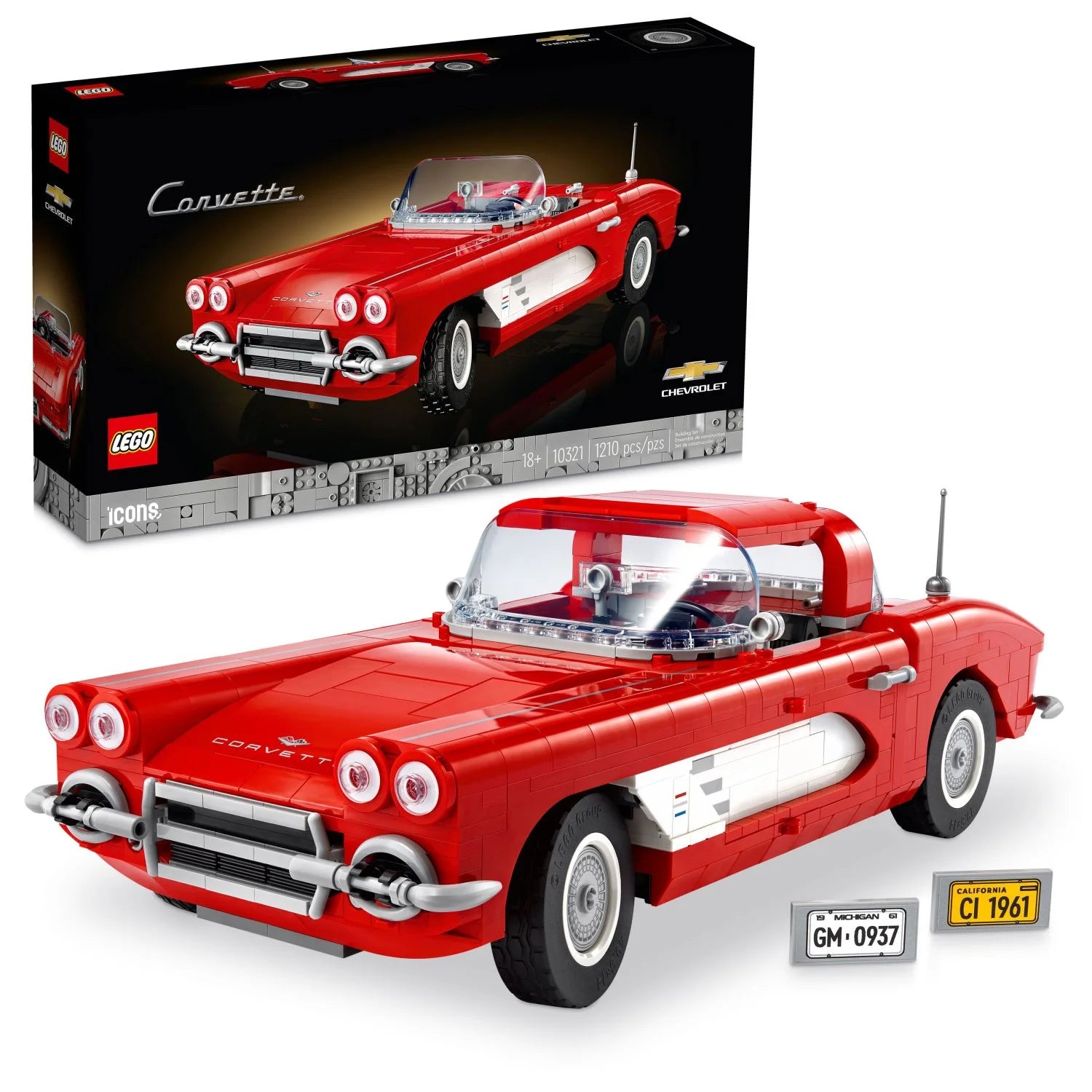 LEGO Icons Corvette 10321 – Ensemble de construction de voiture classique pour adultes, idée cadeau pour les passionnés de voitures classiques, construisez et exposez cette réplique d'une voiture américaine emblématique.