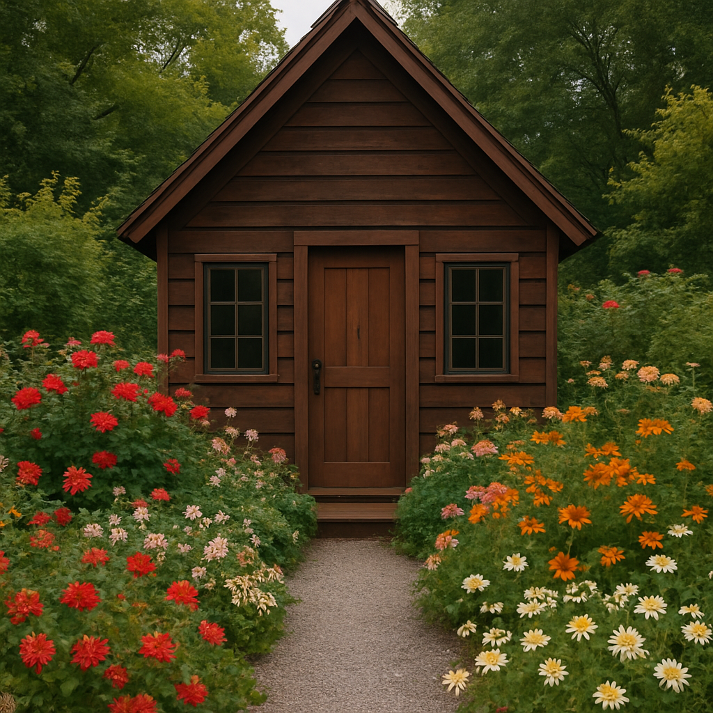 Abri de jardin en bois marron avec portes en bois pour une utilisation extérieure - Dimensions : 180 × 180 × 210 cm