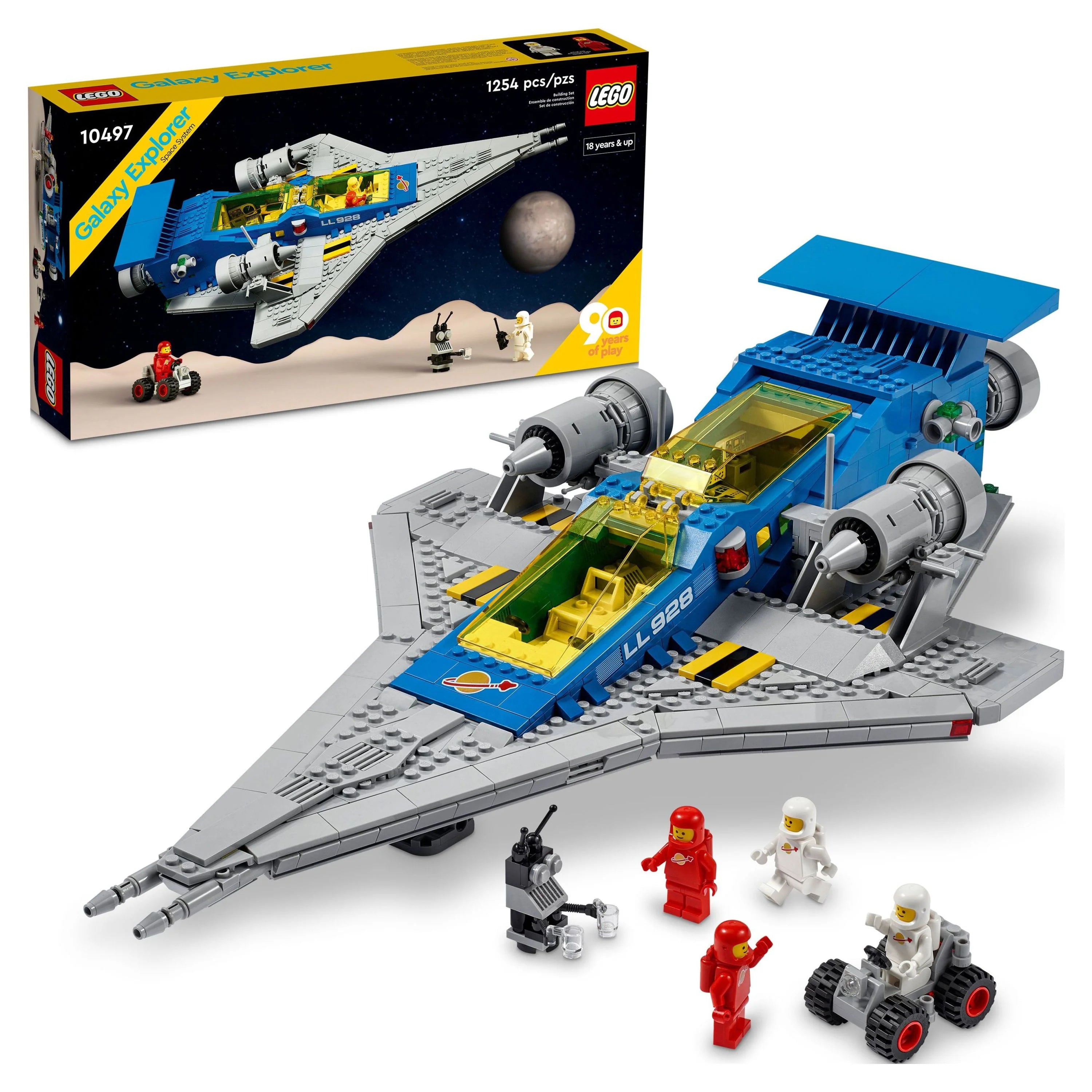 LEGO Icons Galactic Explorer 10497 – Édition Collector 90e anniversaire, vaisseau spatial classique avec figurines d'astronautes, jeu de construction pour adultes, idée cadeau pour les passionnés d'espace