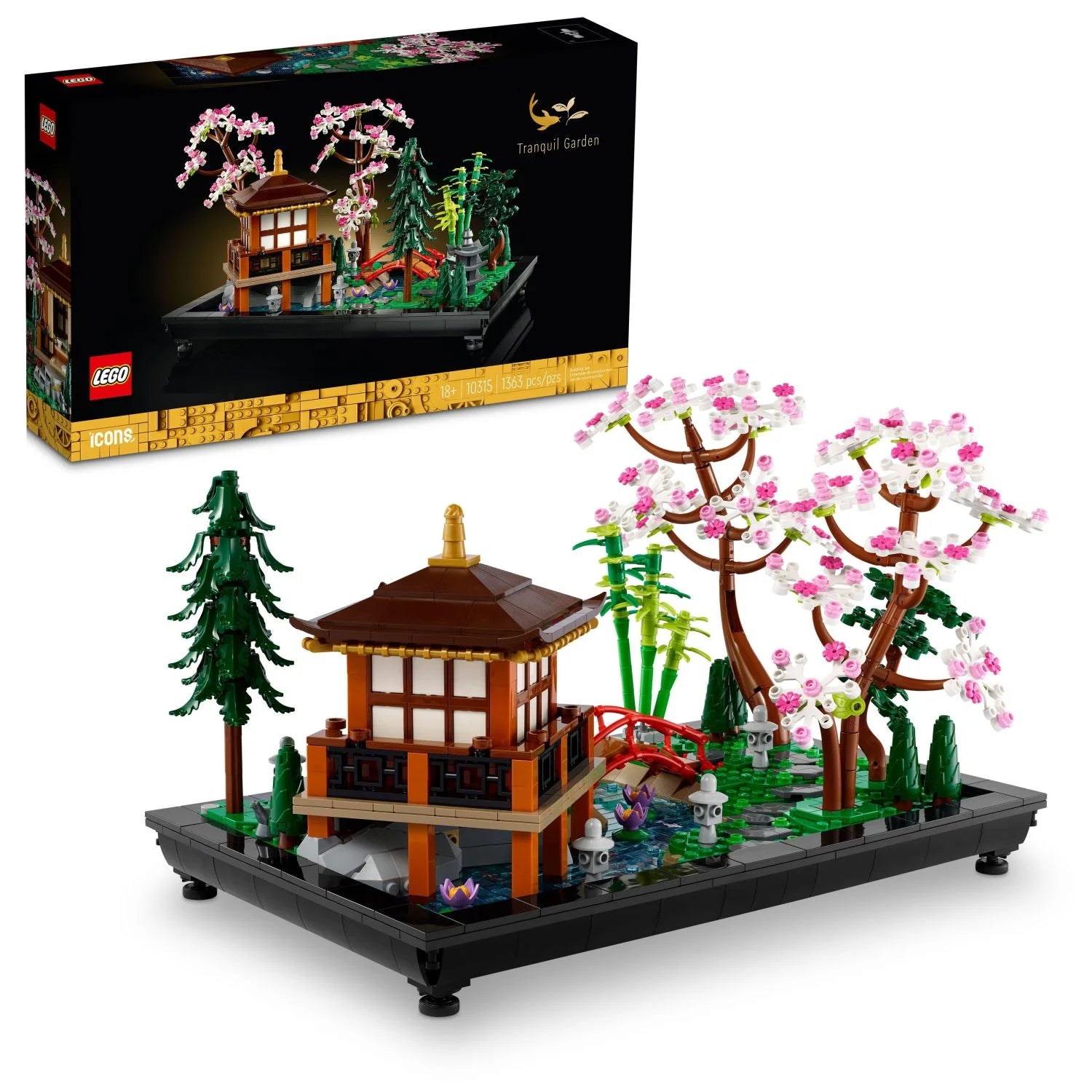 LEGO Icons Jardin Tranquille 10315 – Ensemble de construction créatif, idée cadeau pour les adultes qui aiment les jardins zen japonais et la méditation. Construisez et exposez cet ensemble de décoration pour la maison ou le bureau.