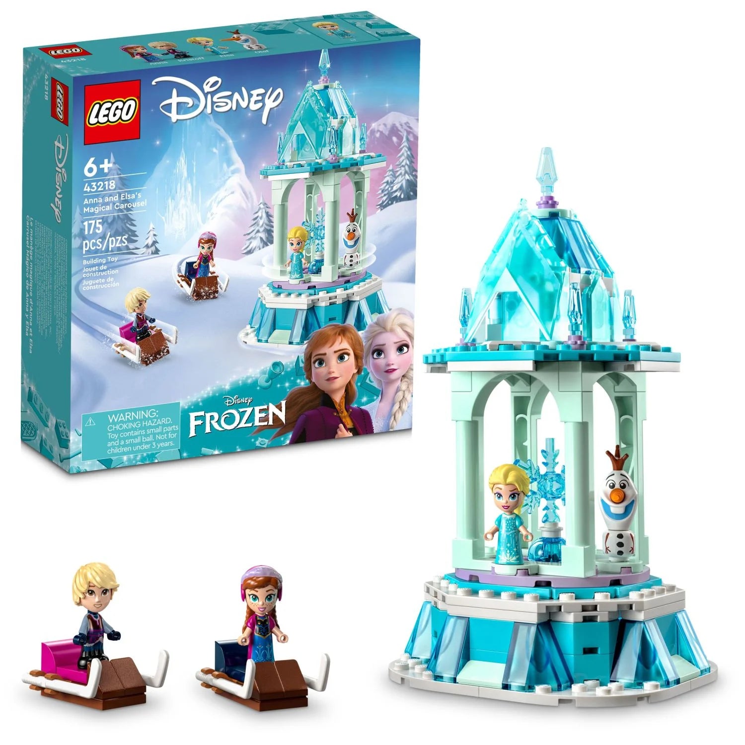 LEGO Disney Frozen Le carrousel magique d'Anna et Elsa 43218 Ensemble de construction du palais de glace avec Elsa, Anna et Olaf, excellent cadeau d'anniversaire pour les enfants de 6 ans et plus