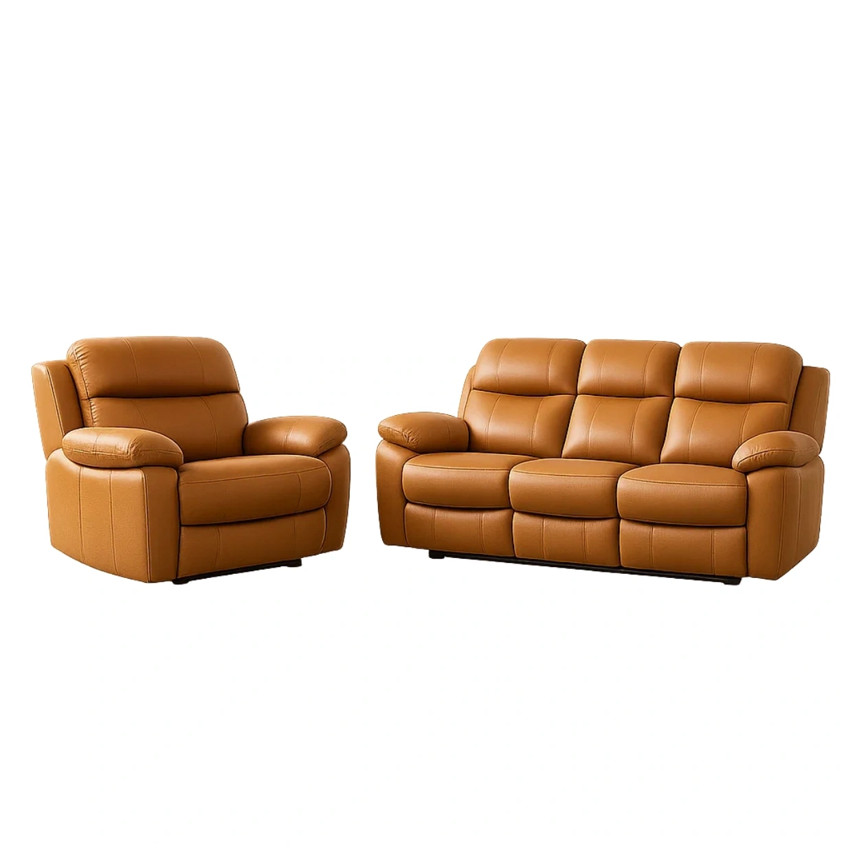 Ensemble canapé 4 places, similicuir marron, structure modulable, méridienne manuelle, dimensions canapé 200 x 90 x 98 cm, dimensions fauteuil 95 x 90 x 98 cm, pour salon - lIcgVLNTX2EM