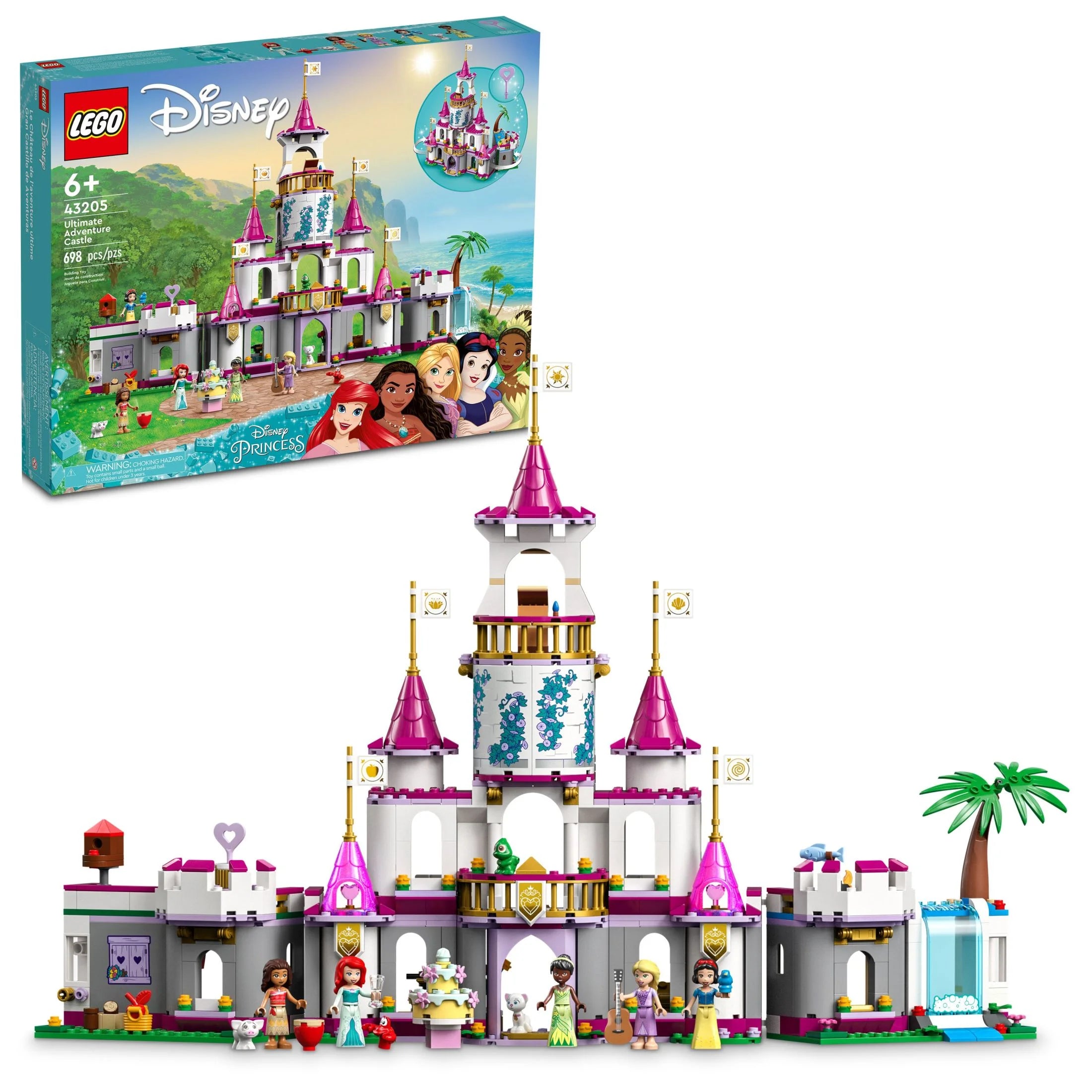 LEGO Disney Princess Ultimate Adventure Castle, ensemble de construction, comprend 5 mini-poupées Disney Princess : Ariel, Raiponce et Blanche-Neige, cadeau Disney pour garçons et filles, 43205