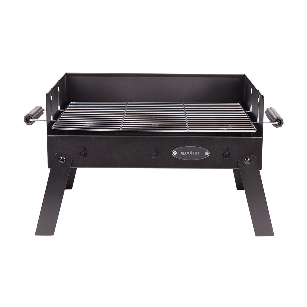 Barbecue portable au charbon de bois Cofan | Grille en acier chromé | Barbecue pliable | Avec poignées latérales | Idéal pour le camping, le jardin et la terrasse | Dimensions : 45,5 x 34,5 x 31,5 cm