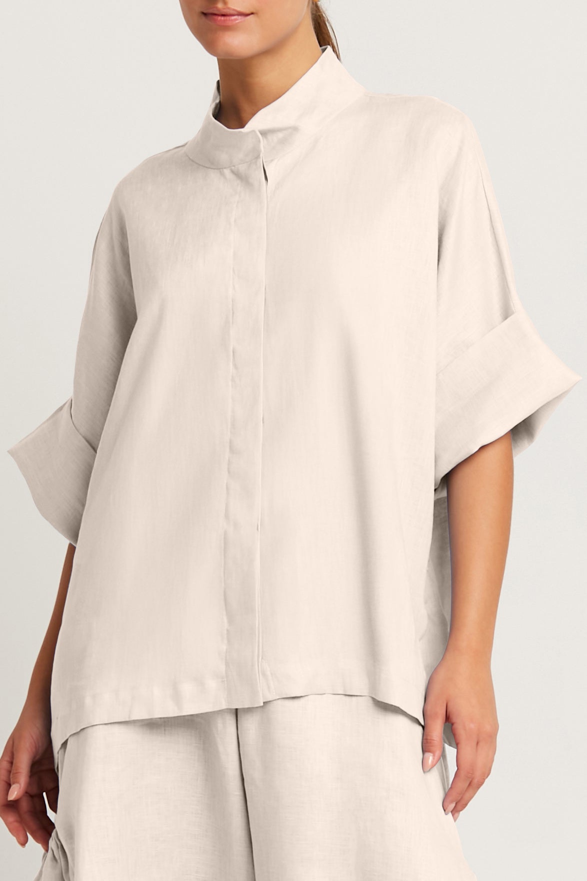 Handkerchief Linen Mandarin Shirt