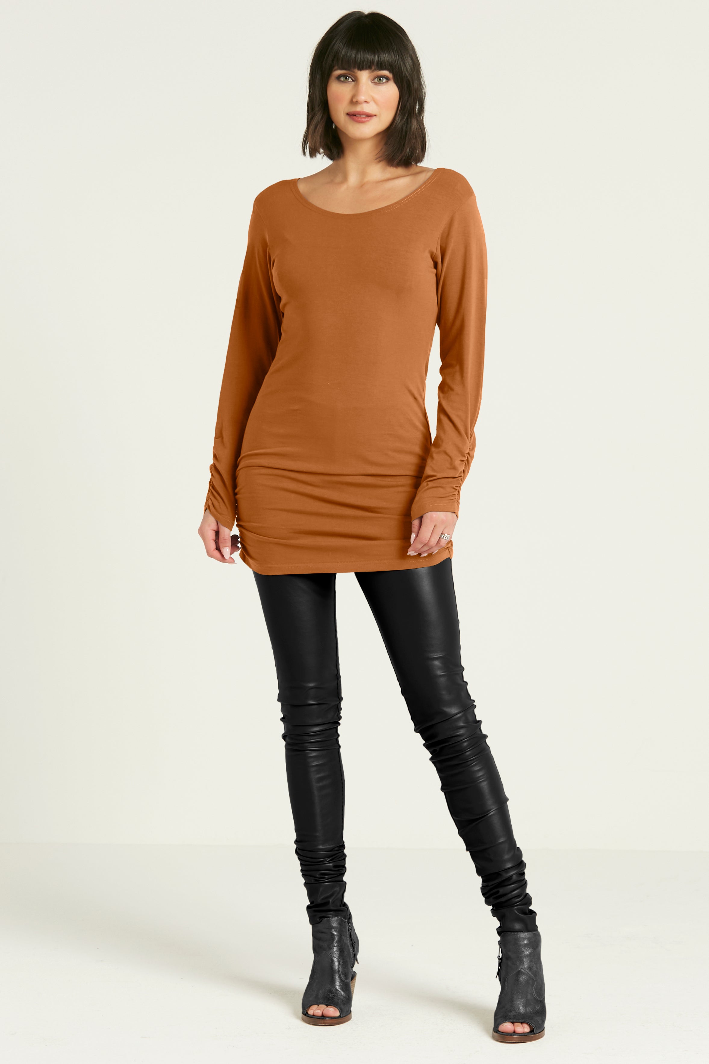Cotton Lycra  Long Sleeve Ruche Top