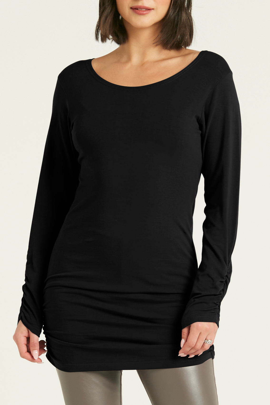 Cotton Lycra  Long Sleeve Ruche Top