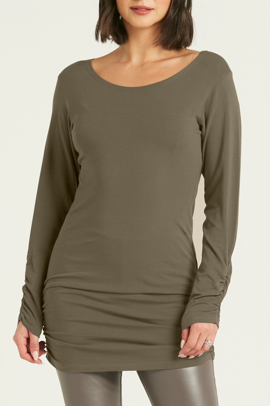 Cotton Lycra  Long Sleeve Ruche Top