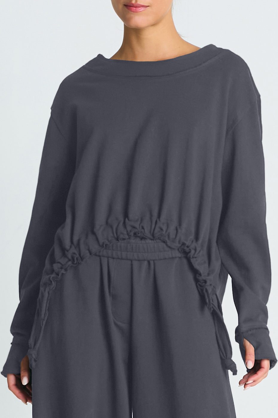 French Terry Crop Drawstring Top