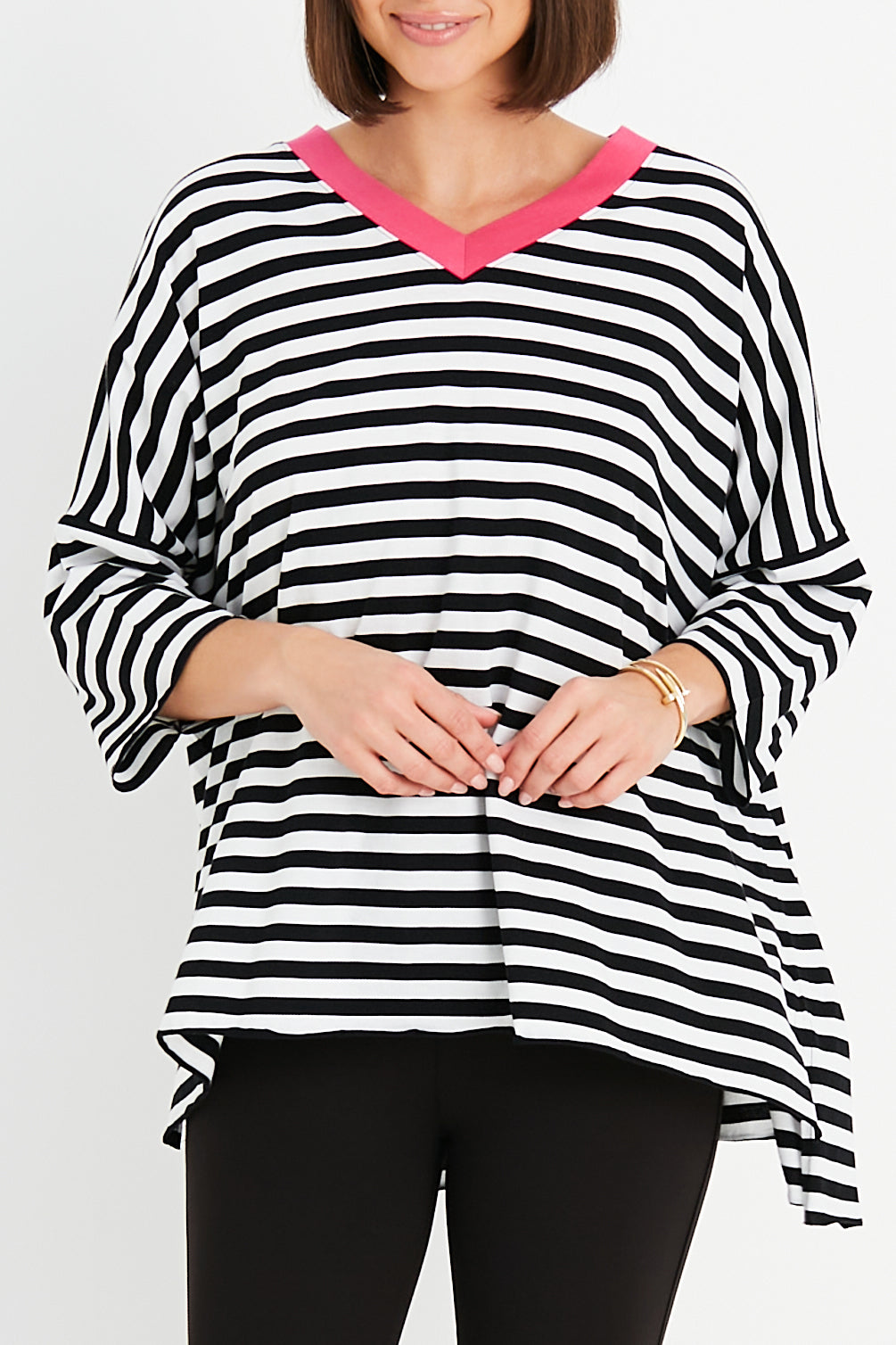 Pima Cotton Border Stripe S/S V Tee