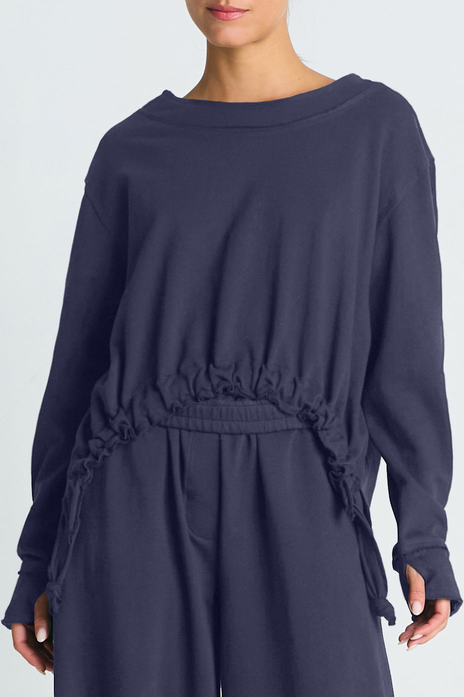 French Terry Crop Drawstring Top