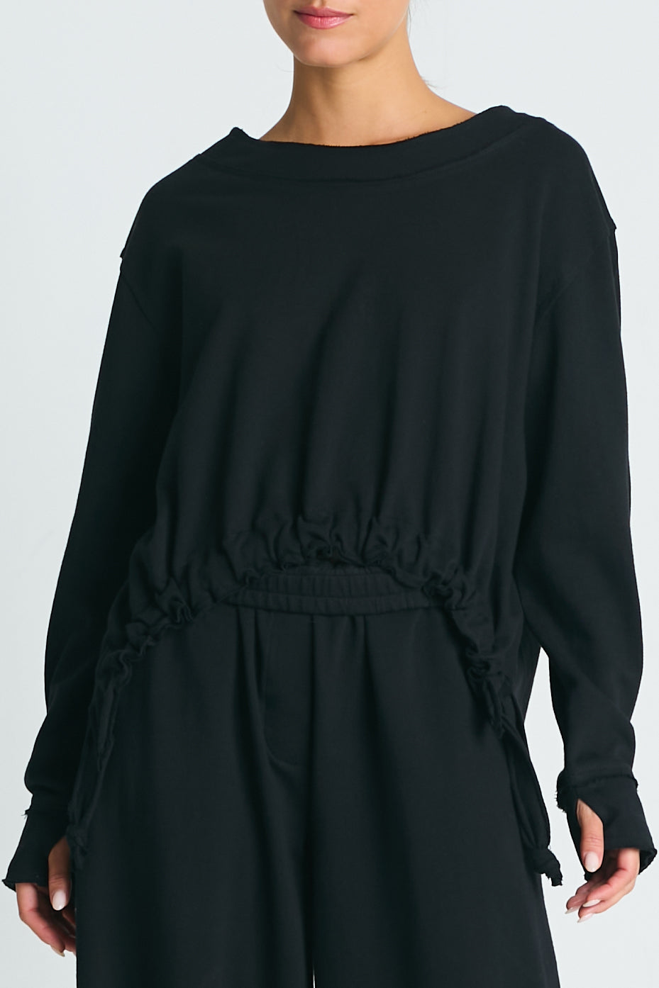 French Terry Crop Drawstring Top