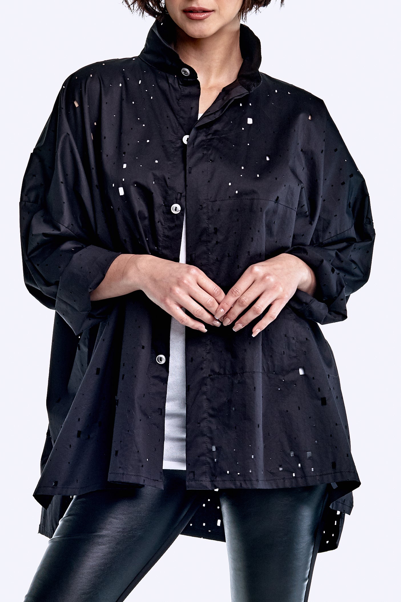 Cotton Square-Hole Signature Shirt