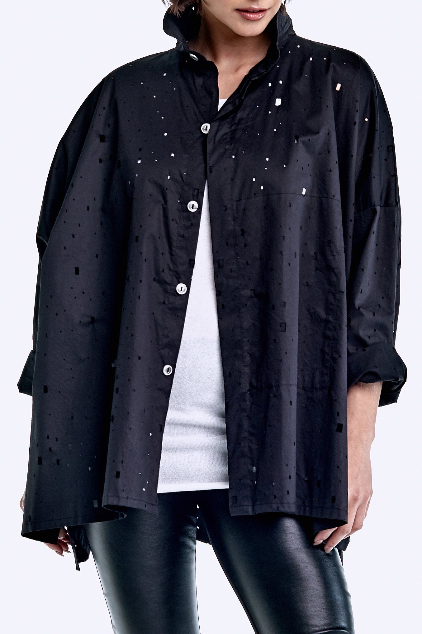 Cotton Square-Hole Signature Shirt