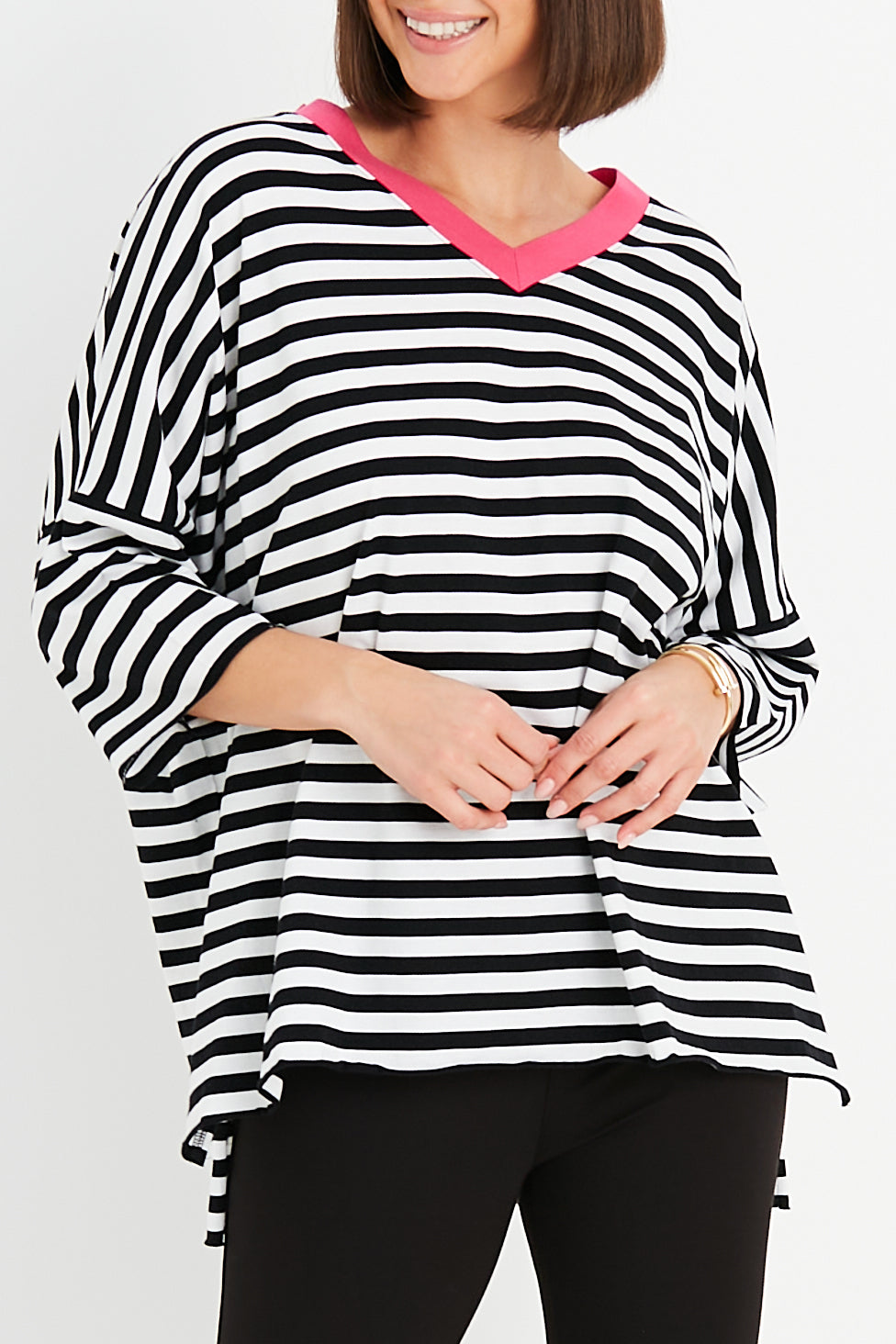 Pima Cotton Border Stripe S/S V Tee