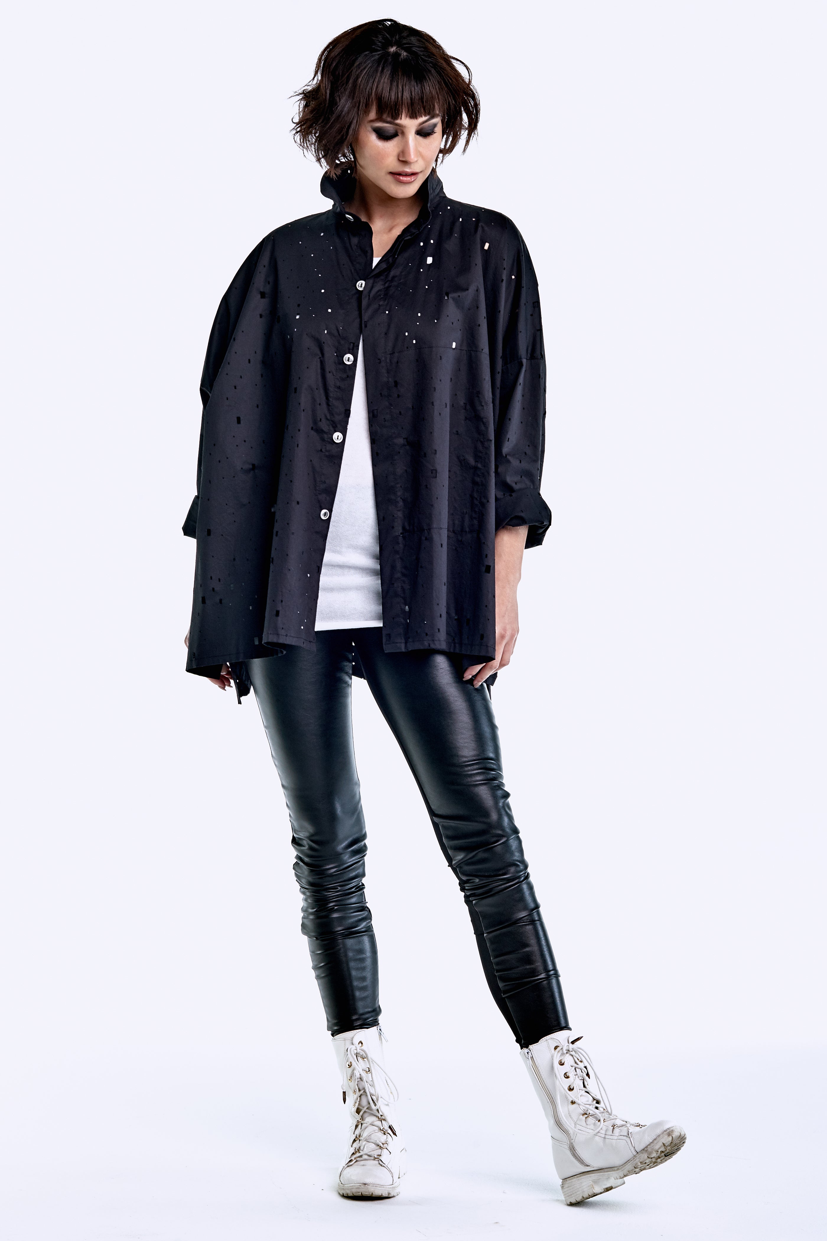 Cotton Square-Hole Signature Shirt