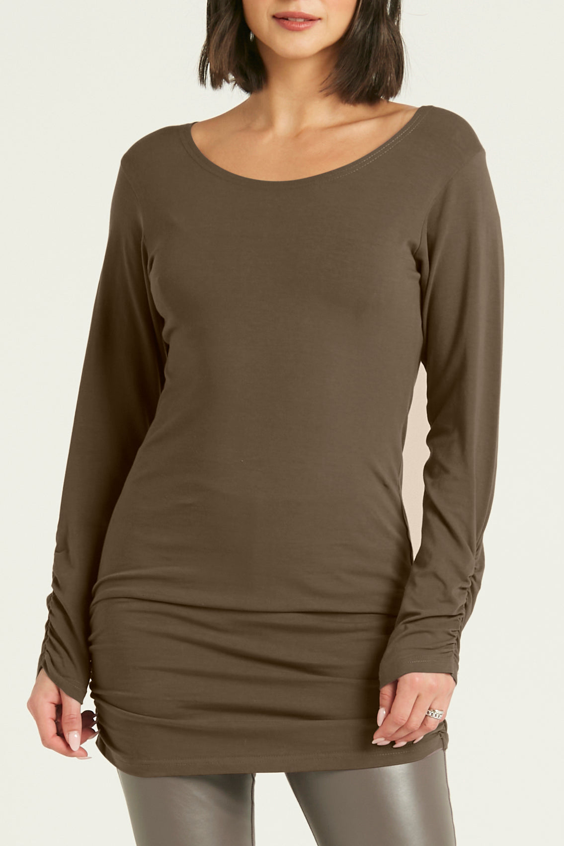 Cotton Lycra  Long Sleeve Ruche Top